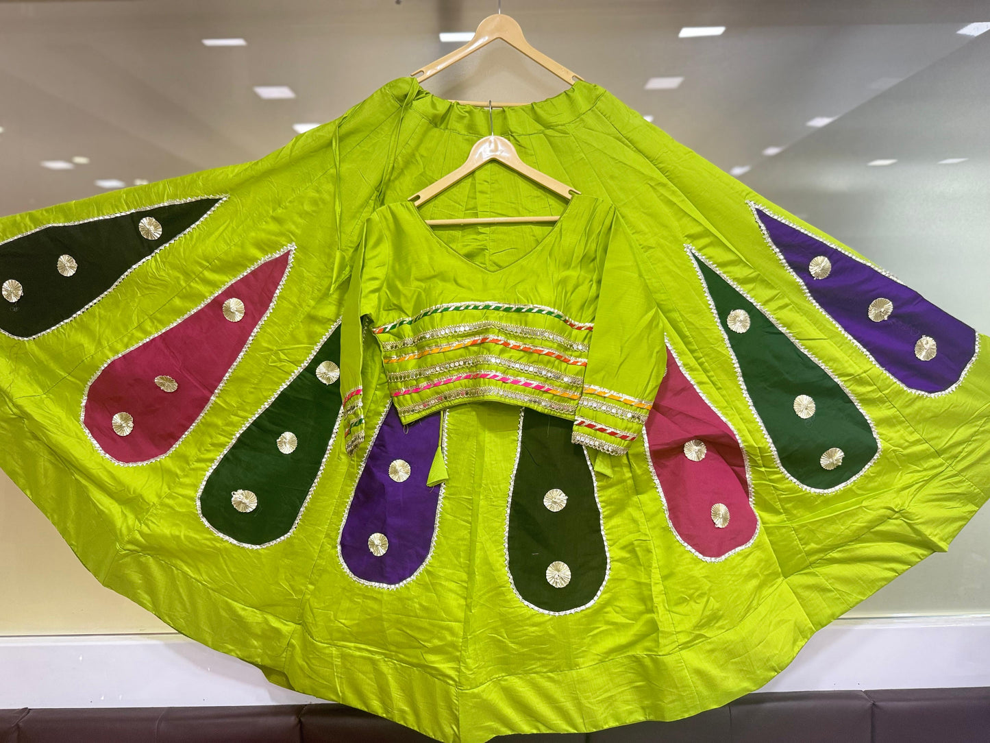 Navratri Skirt & Blouse Set | Roman Cotton Silk Lehenga with Gota Work