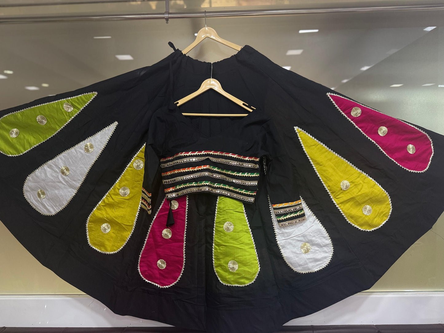 Navratri Skirt & Blouse Set | Roman Cotton Silk Lehenga with Gota Work