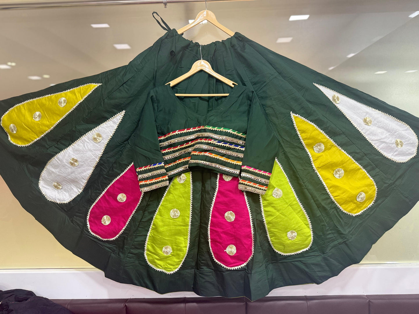 Navratri Skirt & Blouse Set | Roman Cotton Silk Lehenga with Gota Work