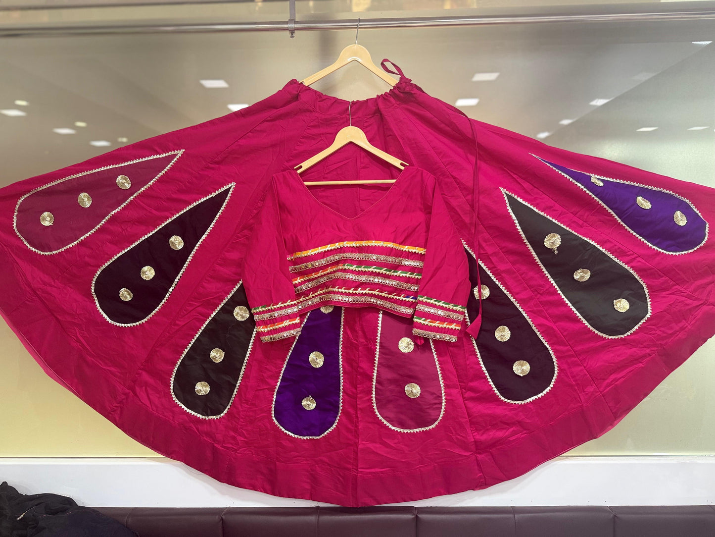 Navratri Skirt & Blouse Set | Roman Cotton Silk Lehenga with Gota Work