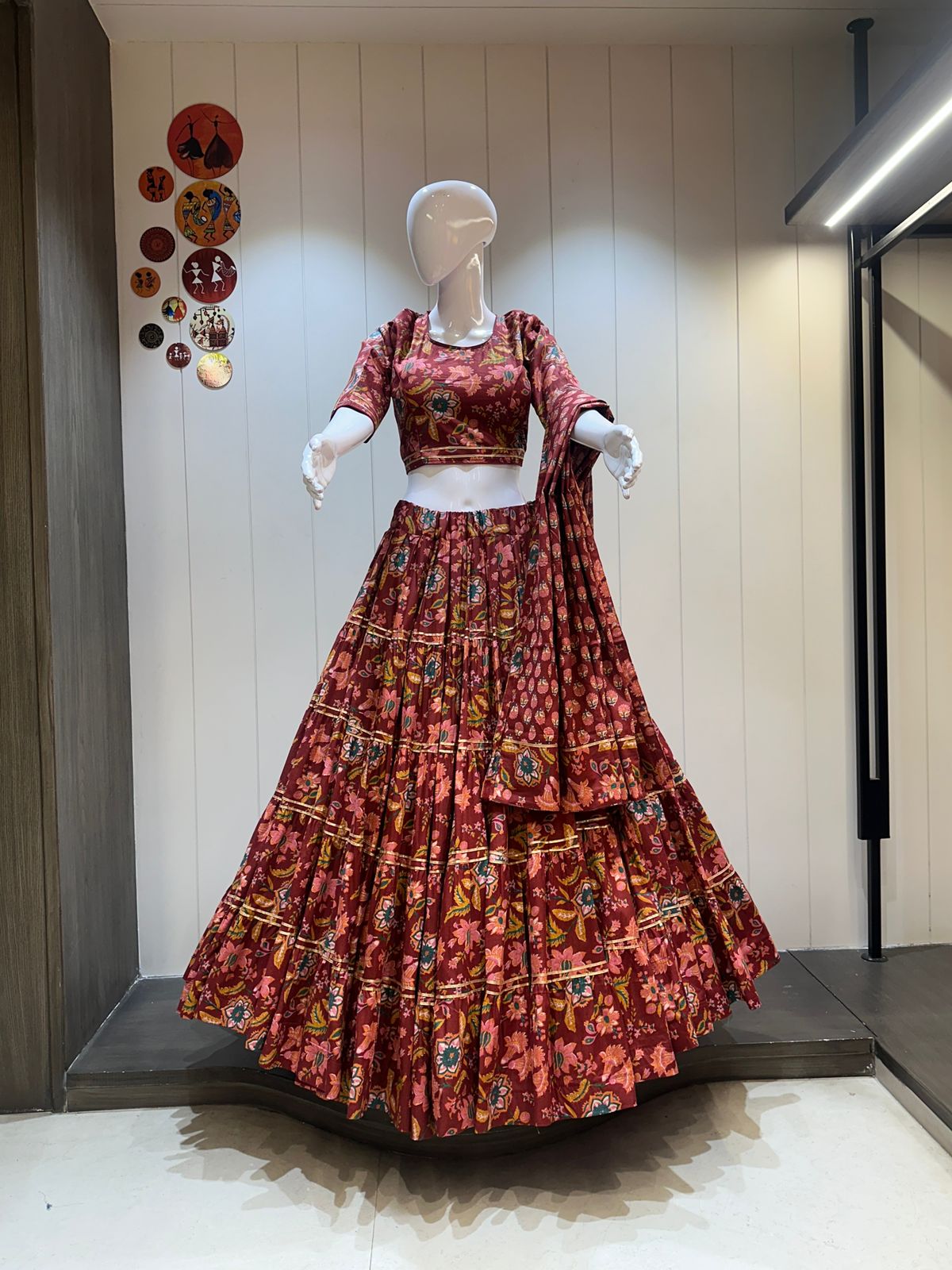 Heavy Pure Jaam Cotton Chaniya Choli with 7 Meter Flair & Hand Mirror Work | Chanderi Dupatta