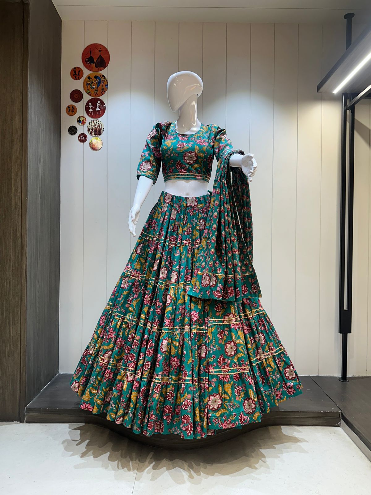 Heavy Pure Jaam Cotton Chaniya Choli with 7 Meter Flair & Hand Mirror Work | Chanderi Dupatta