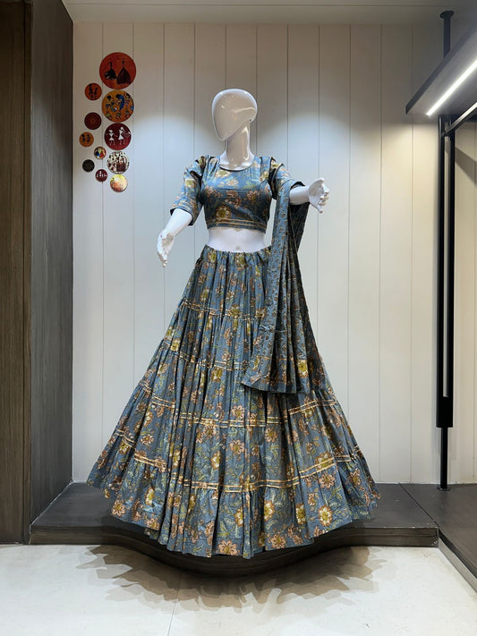 Heavy Pure Jaam Cotton Chaniya Choli with 7 Meter Flair & Hand Mirror Work | Chanderi Dupatta