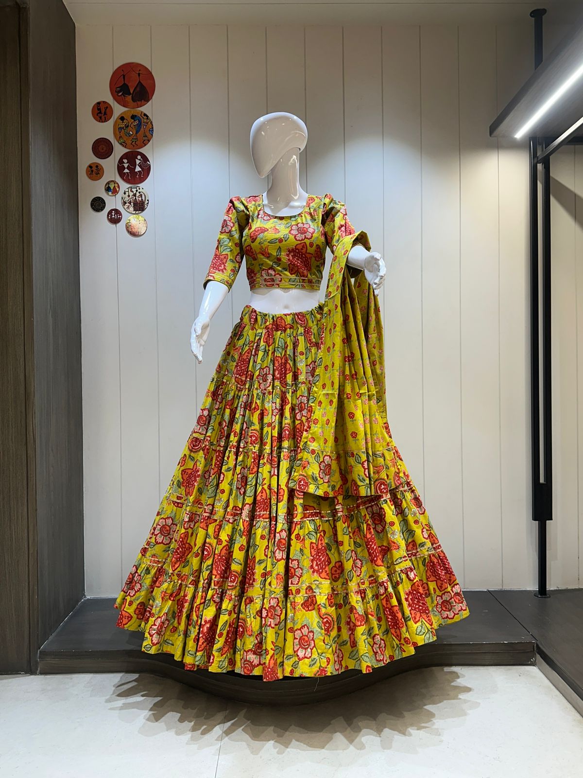 Heavy Pure Jaam Cotton Chaniya Choli with 7 Meter Flair & Hand Mirror Work | Chanderi Dupatta