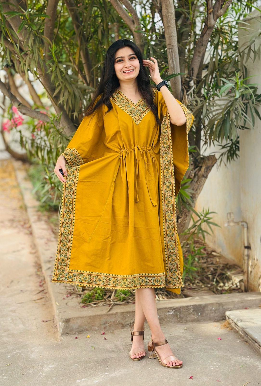 Cotton Hand-Printed Kaftan – Free Size | Summer Comfort Wear