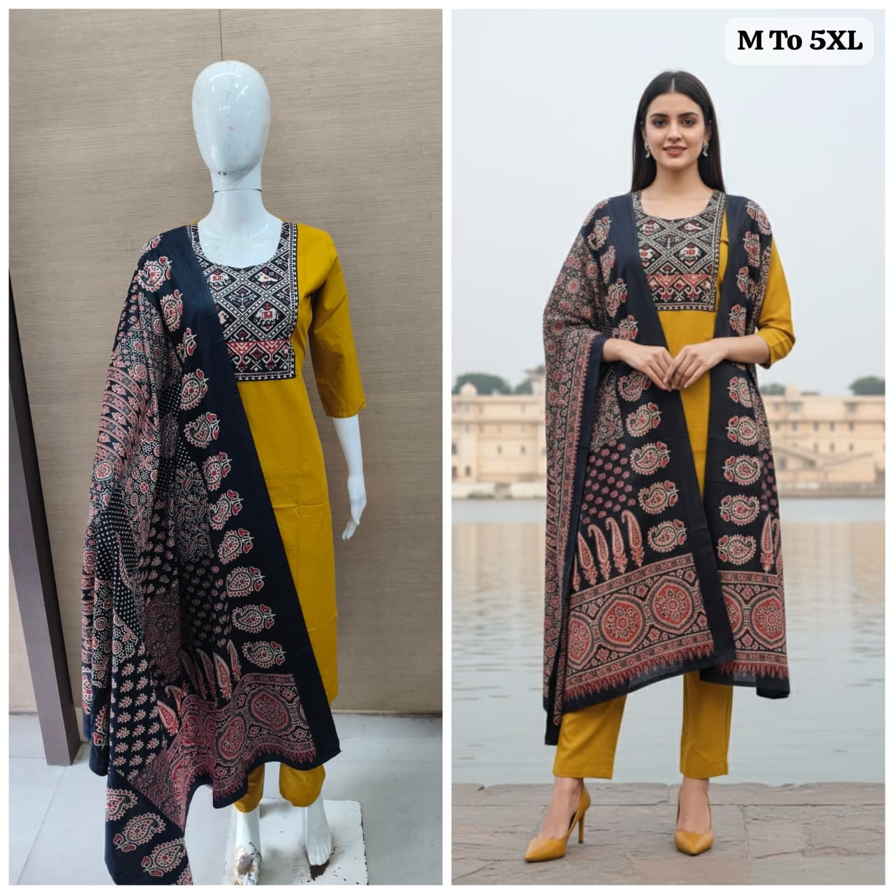 Gamthi Collection Kurti-Pant with Dupatta – Jaipuri Cotton Elegan