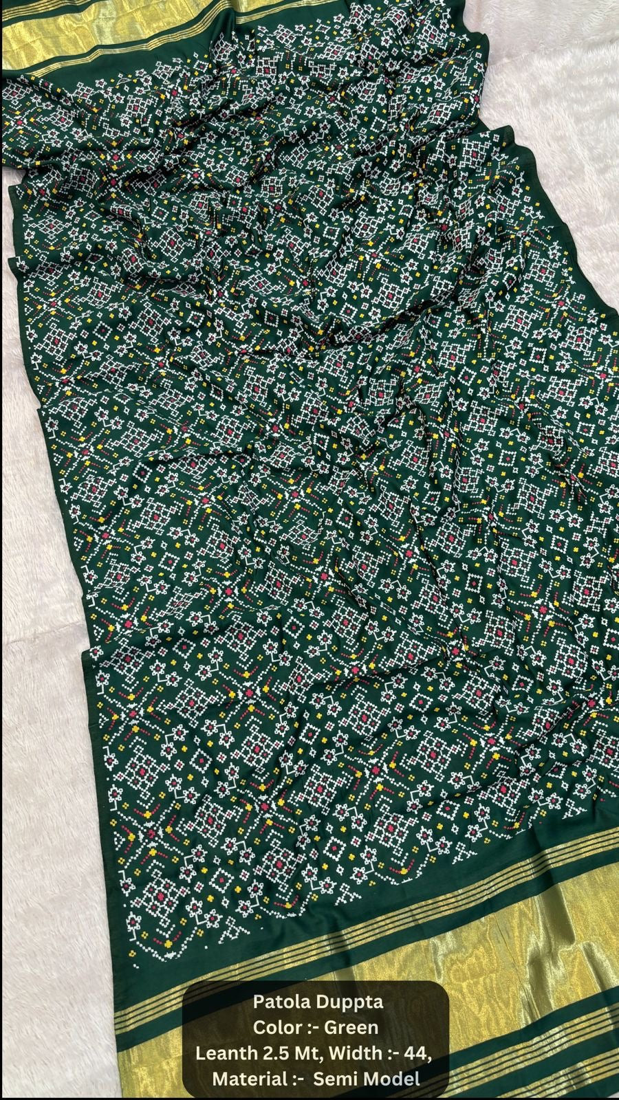 Premium Khadi Patola Dupatta with Lagadi Patta – Semi Modal Silk (2.5m)