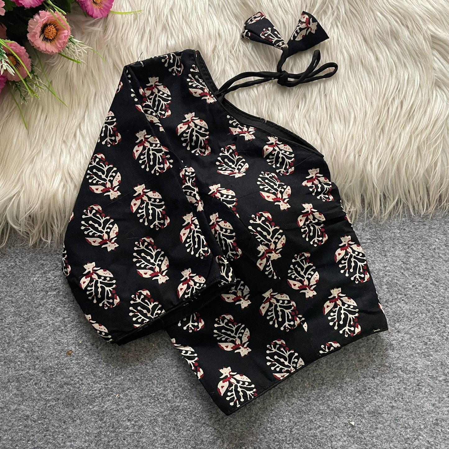 Ajrakh Cotton Galaxy V-Neck Blouse – Back Hook | Padded | Sizes 38-42