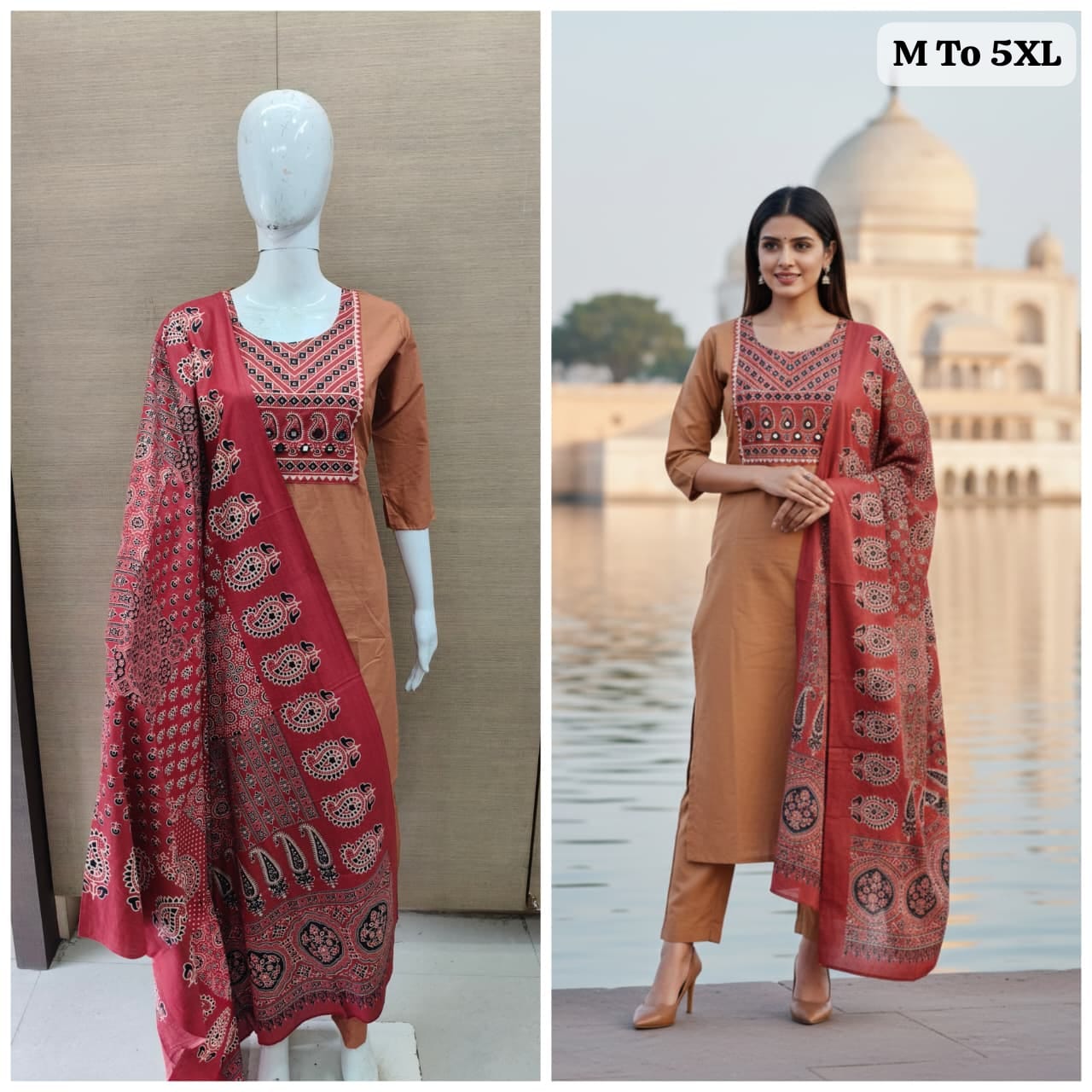 Gamthi Collection Kurti-Pant with Dupatta – Jaipuri Cotton Elegan