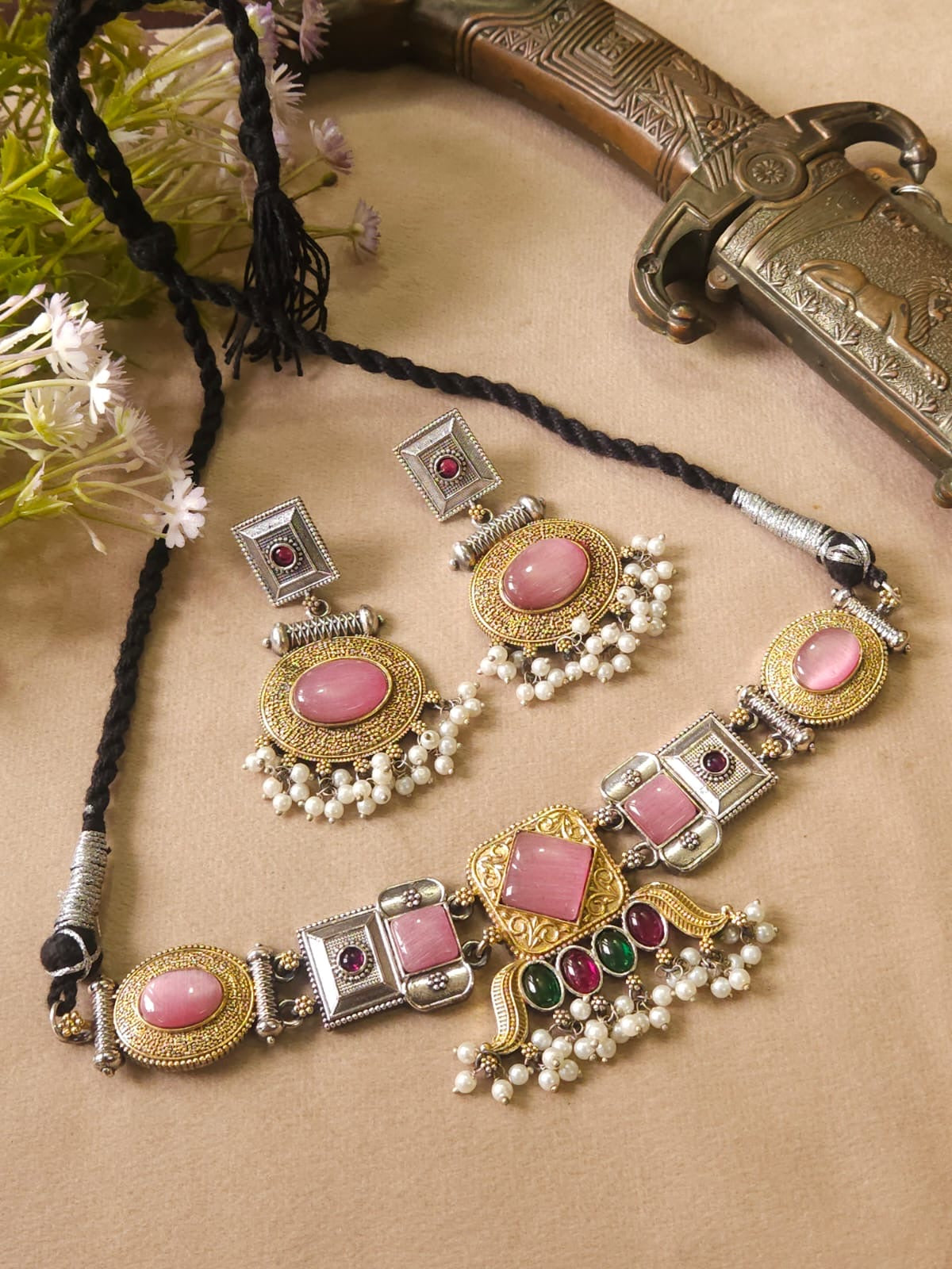 ✨ Premium Dual Tone Monalisa Choker Set ✨