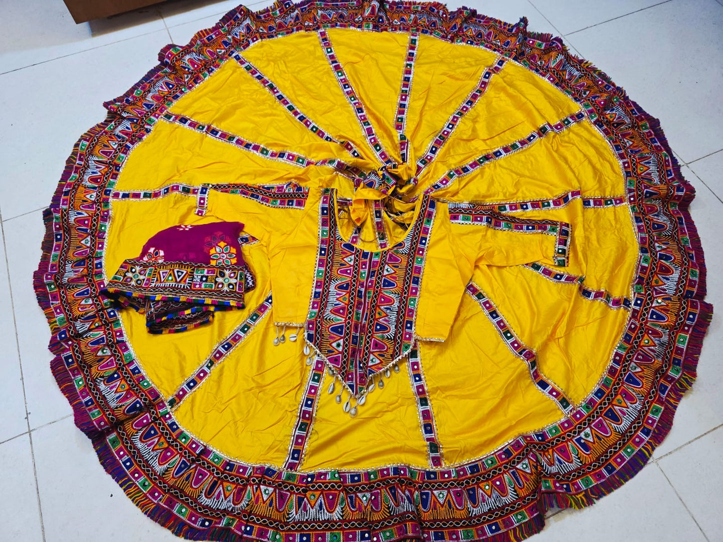 Navratri 2025– Premium Gamthi Work Rayon Cotton Chaniya Choli with Designer Blouse & Dupatta