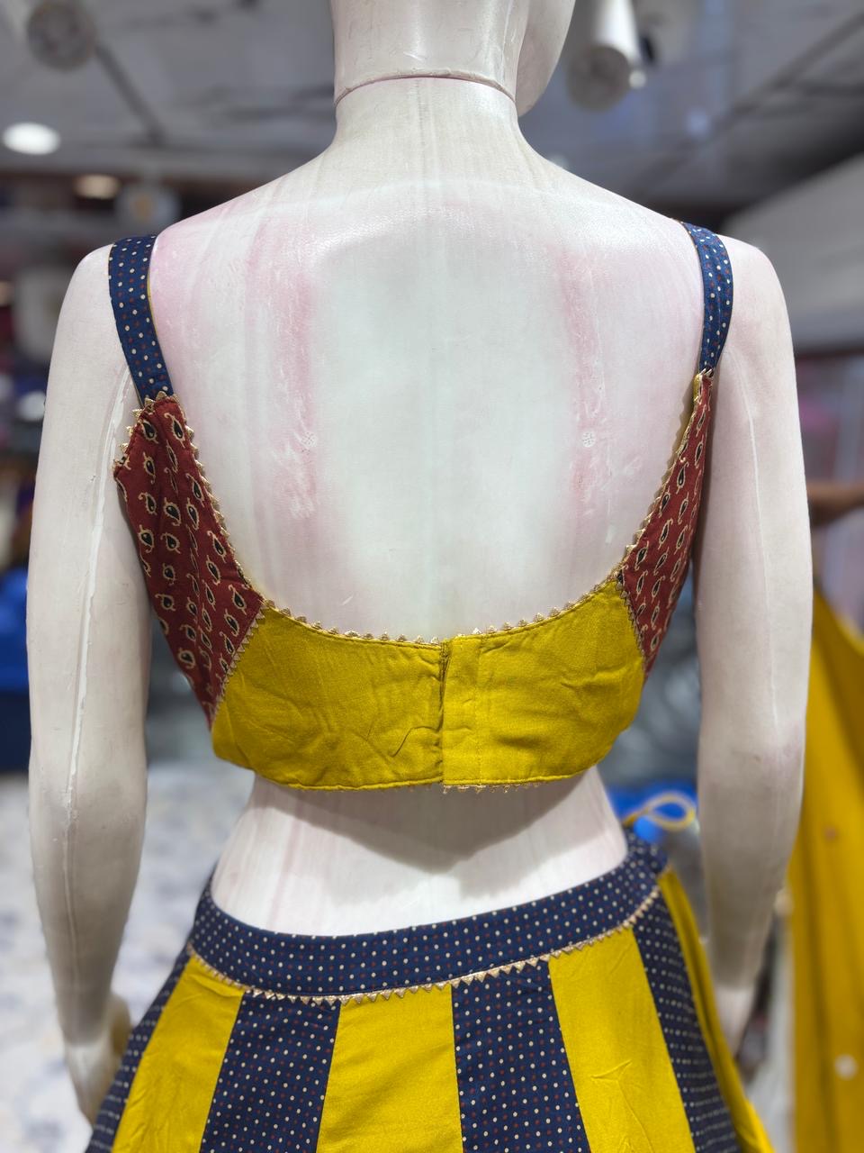 Double Blouse Multi Kalamkari Chaniya Choli – 8m Flair | Spaghetti & Full-Sleeve Blouse | Multi Work Border