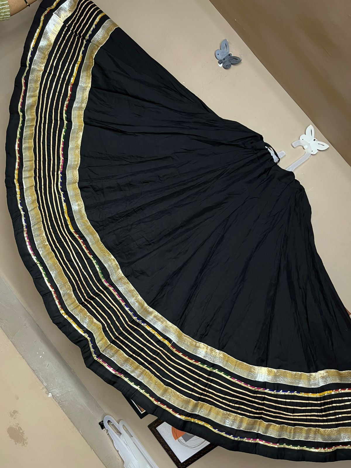 Navratri Special Pure Roman Silk Chaniya – Multi Border with Lampi & Gota Work