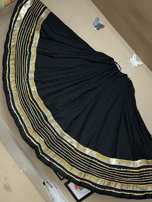 Navratri Special Pure Roman Silk Chaniya – Multi Border with Lampi & Gota Work