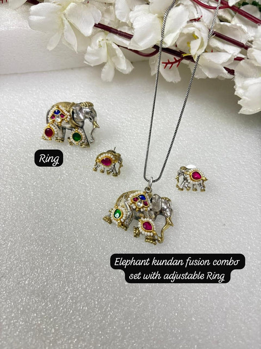 Dual Tone Elephant Jewellery Set – Premium Antique Finish (with ring or without ring, both options available)