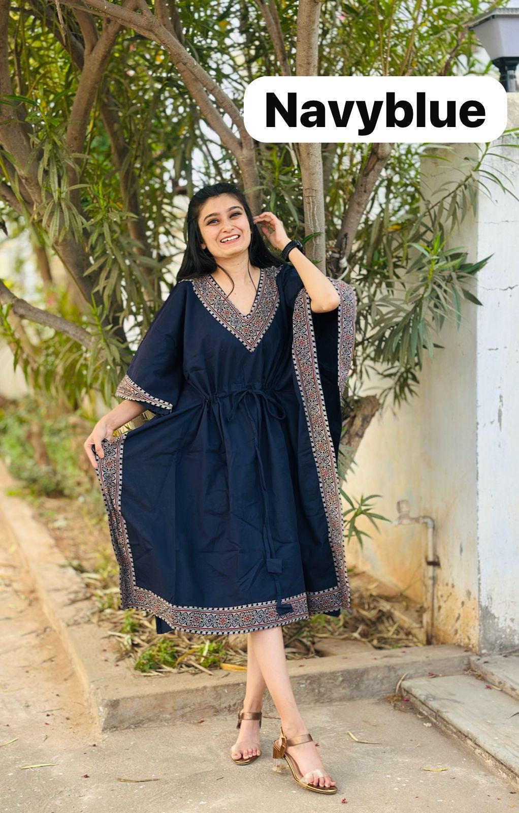 Cotton Hand-Printed Kaftan – Free Size | Summer Comfort Wear