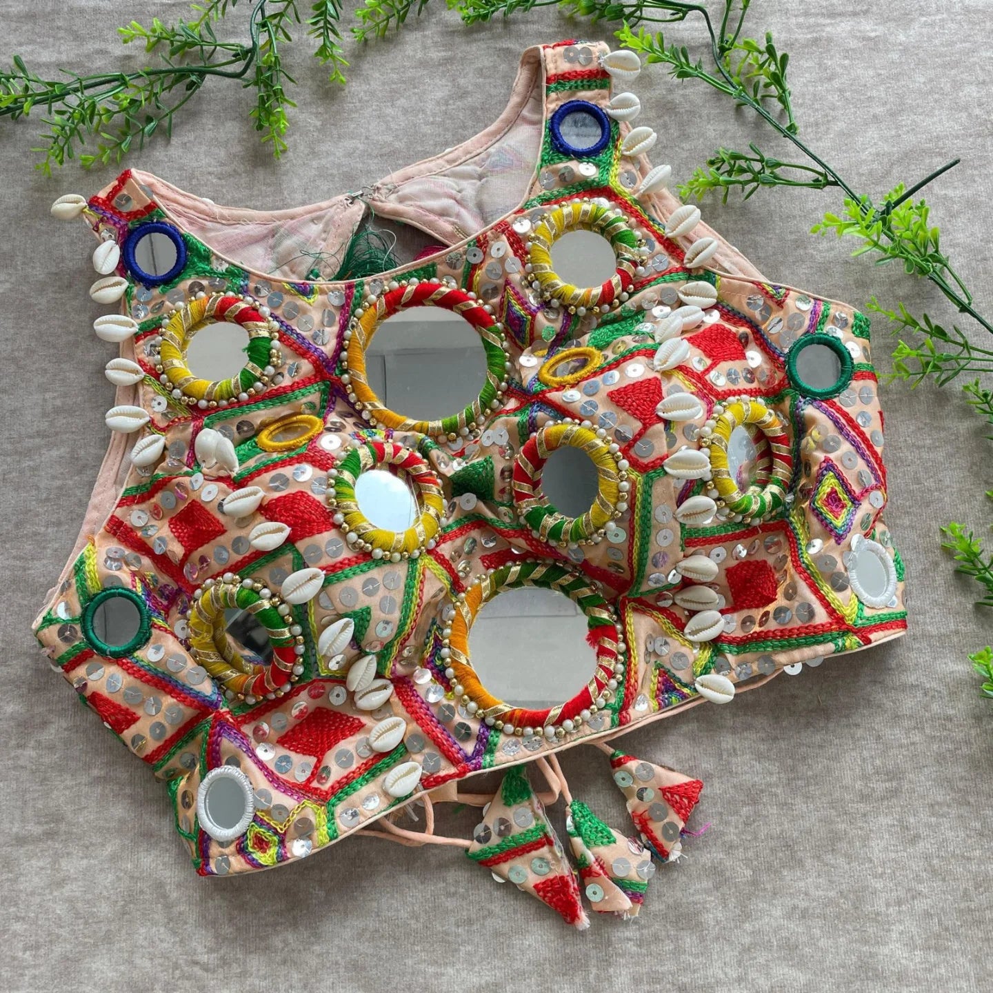 Real Mirror & Kaudi Work Silk Blouse – Navratri Special