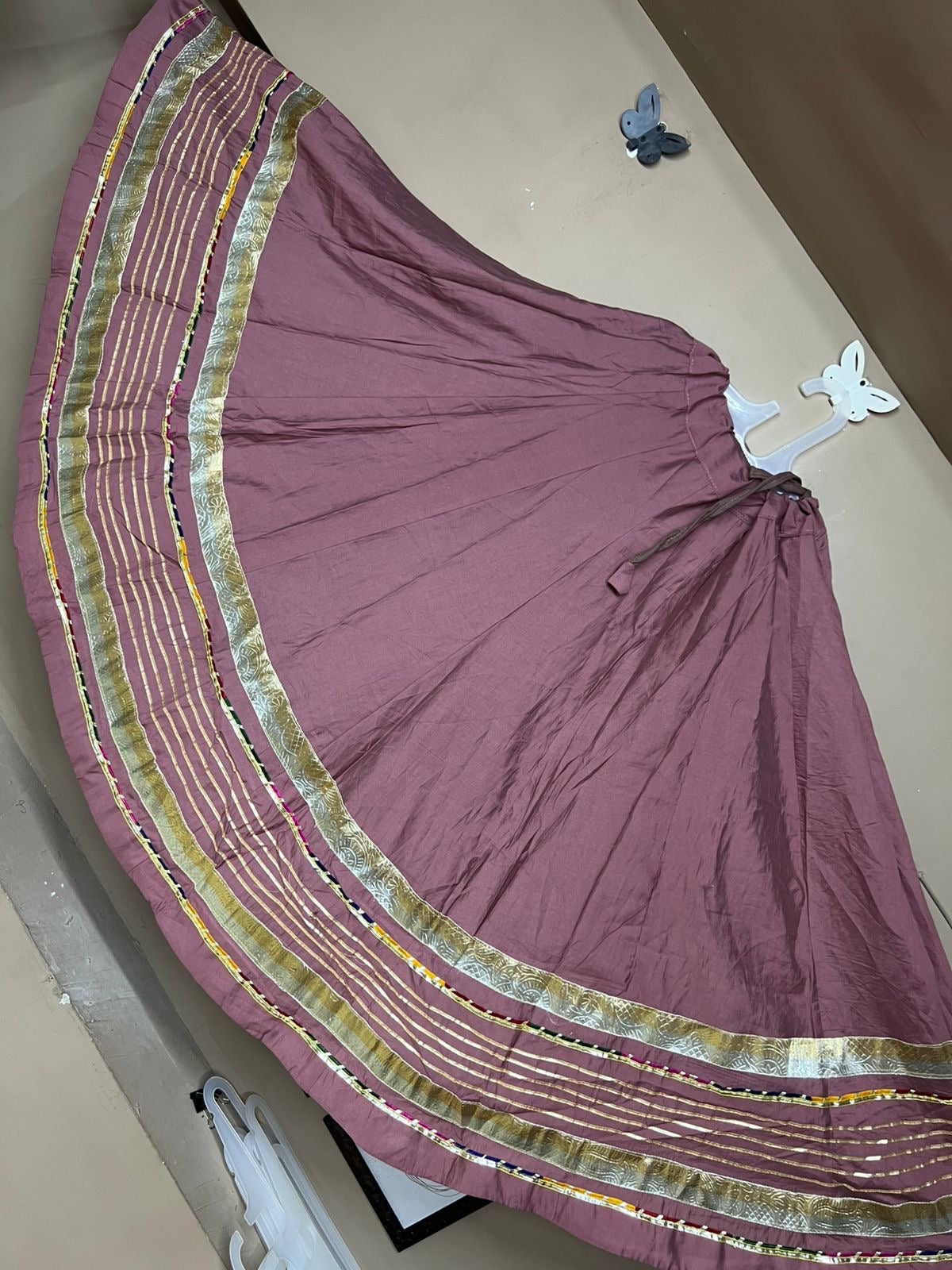 Navratri Special Pure Roman Silk Chaniya – Multi Border with Lampi & Gota Work