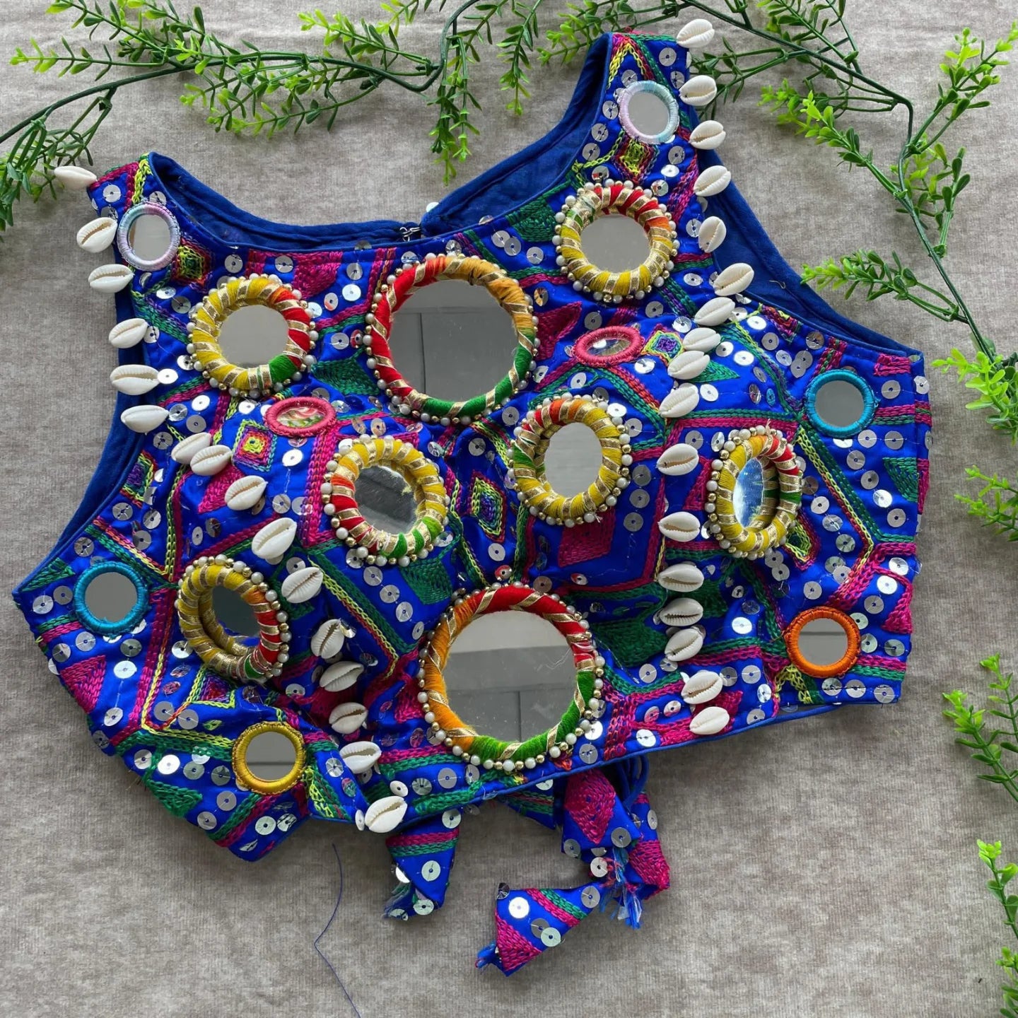 Real Mirror & Kaudi Work Silk Blouse – Navratri Special