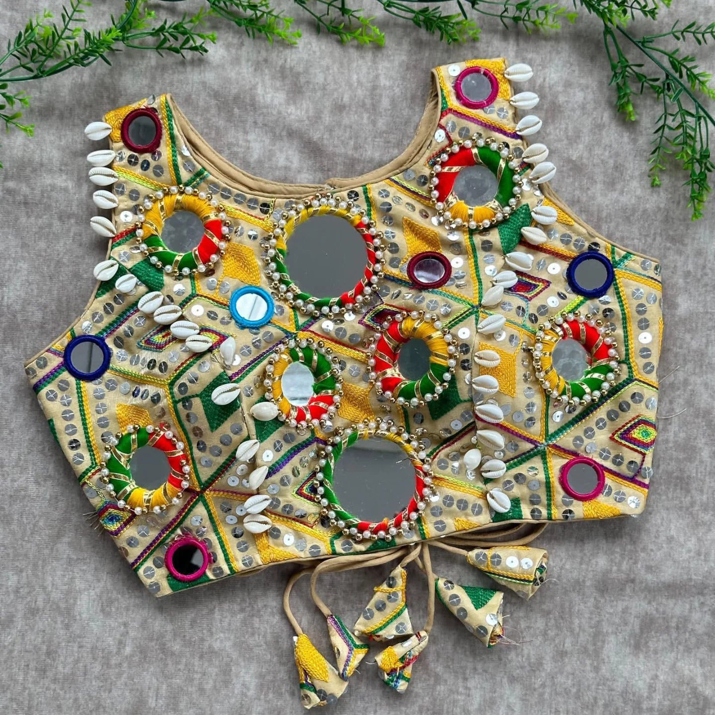 Real Mirror & Kaudi Work Silk Blouse – Navratri Special