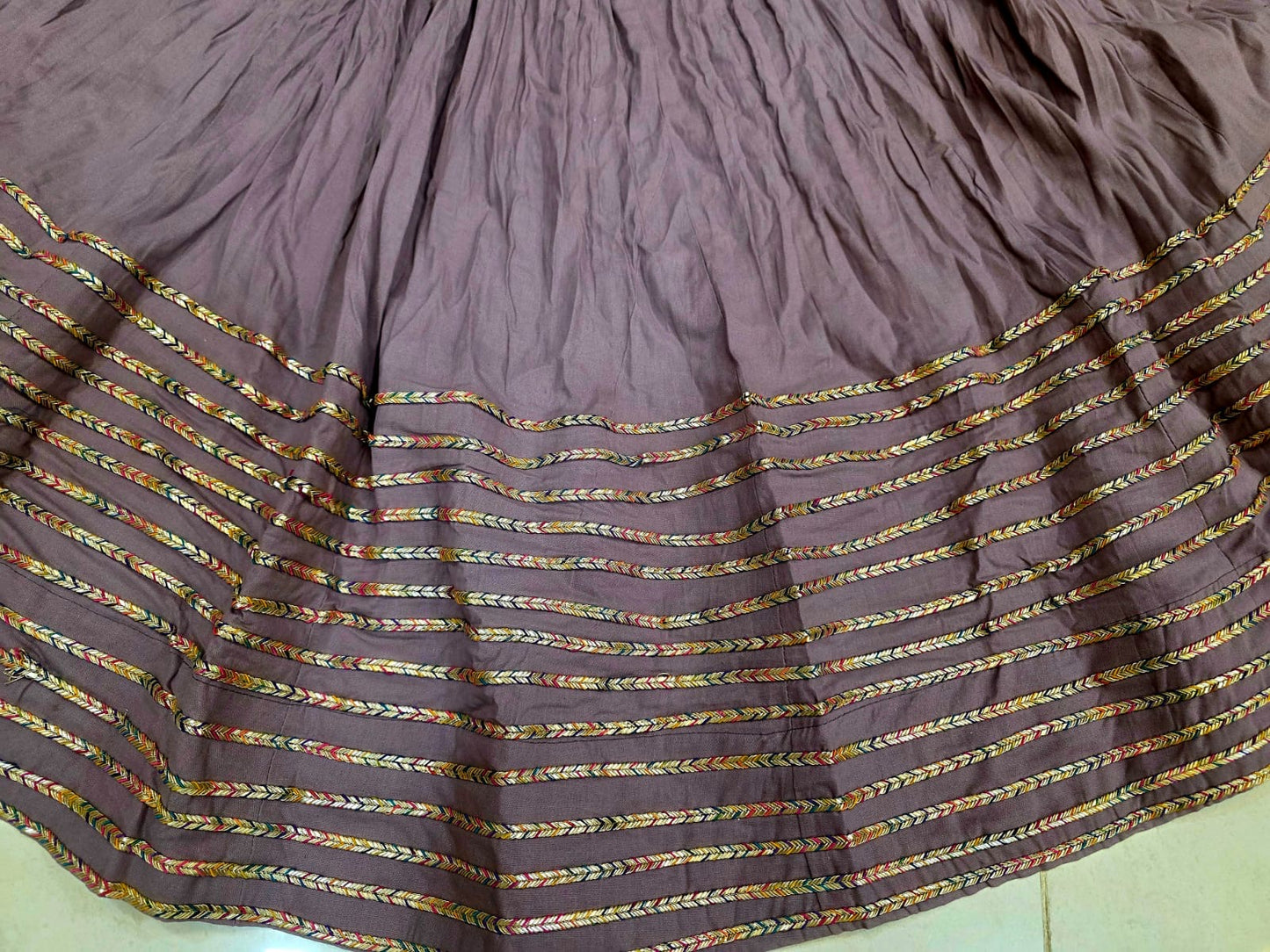 Jaipuri Full Gher Cotton Chaniya with 14 Multicolor Lace Borders & Blouse Piece