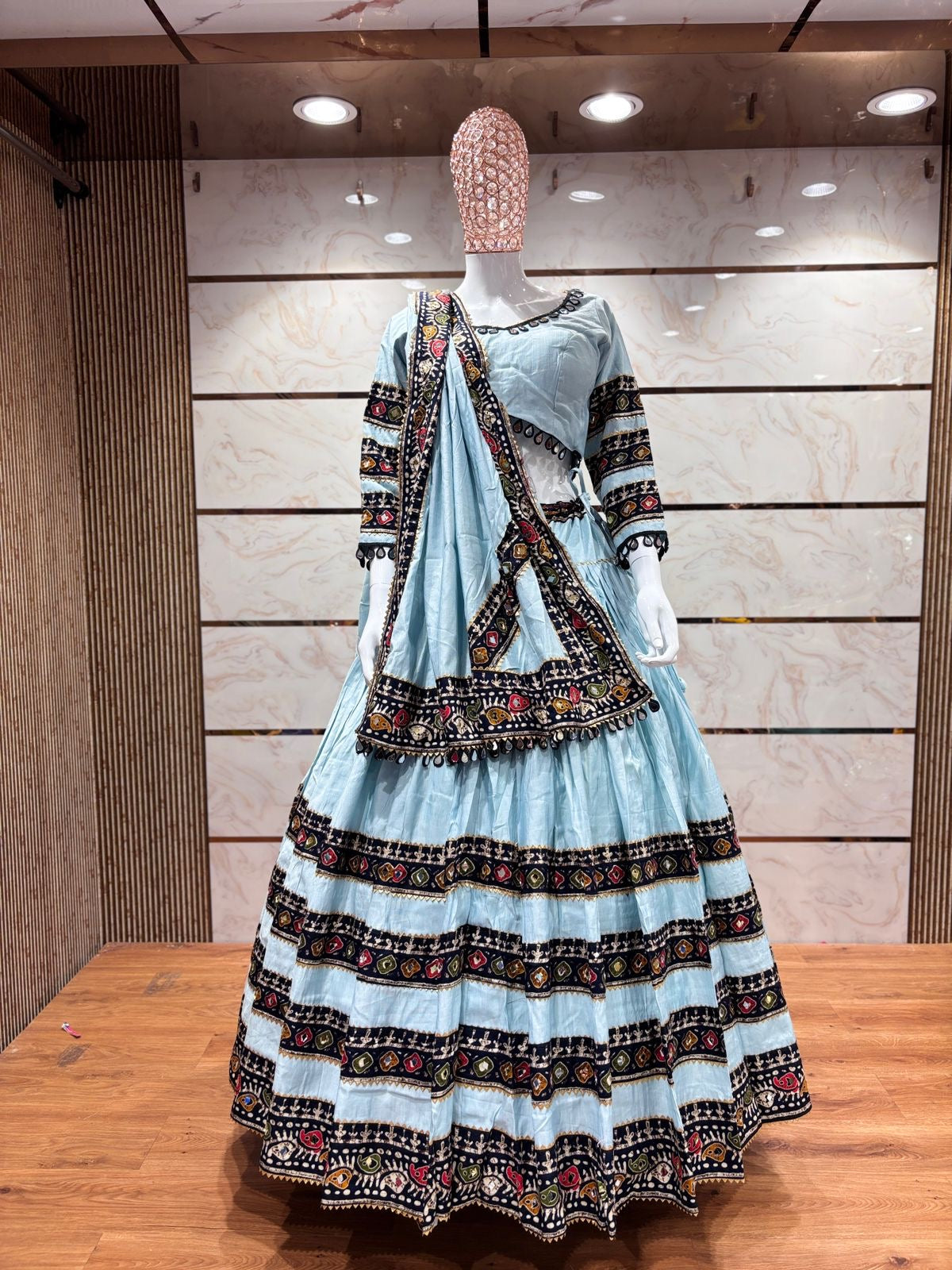 Layered Patta Chaniya Choli | Heavy 8m Flair | Designer Mirror Lace Blouse & Dupatta