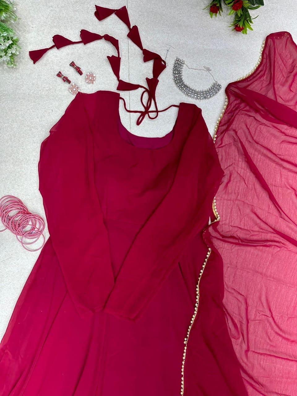 Elegant Georgette Gown with Dupatta – Real Shoot Design