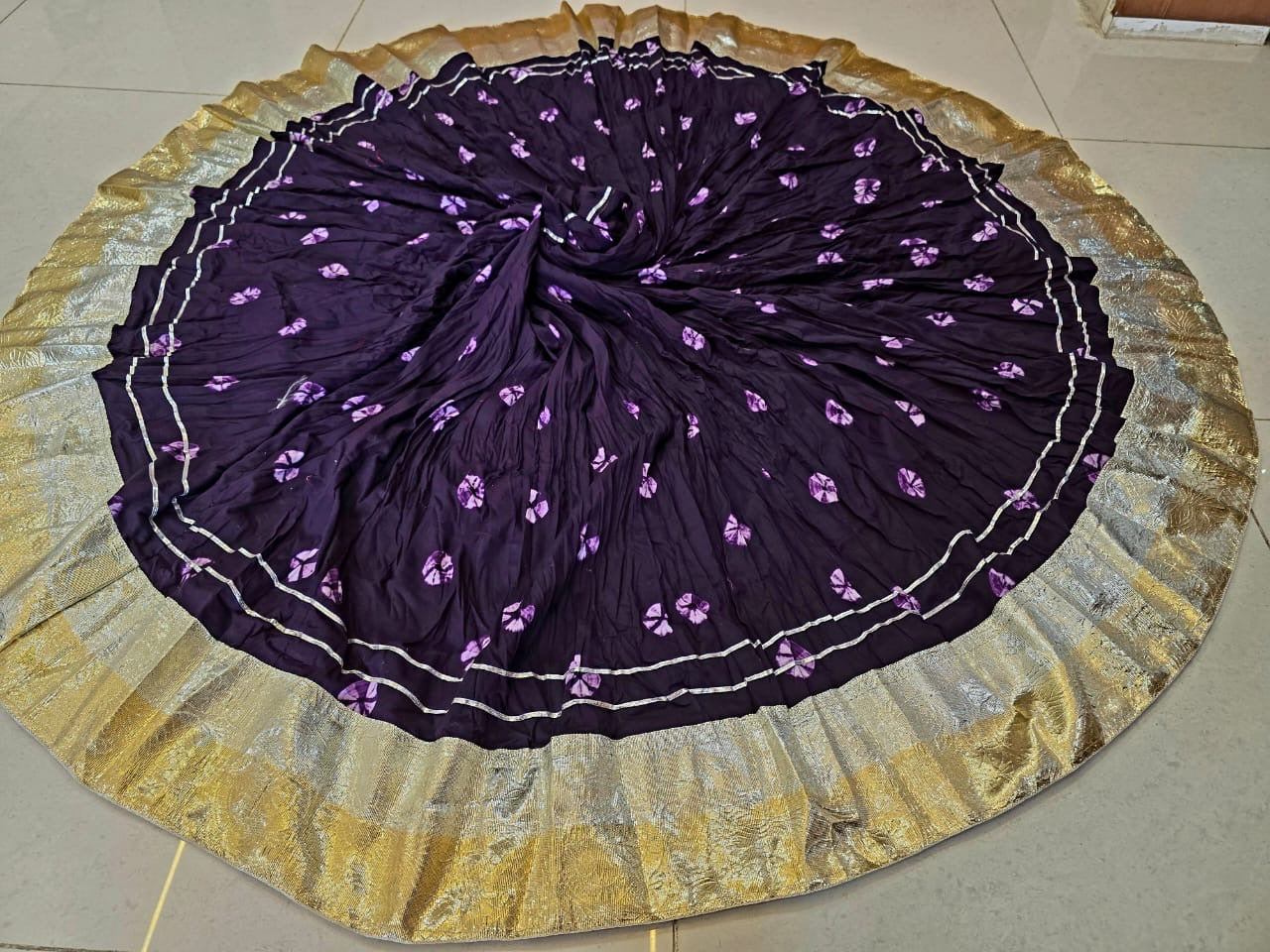 Vibrant Bandhani Cotton Chaniya with Lagdi Patta Border – 6 Mtr Flair✨