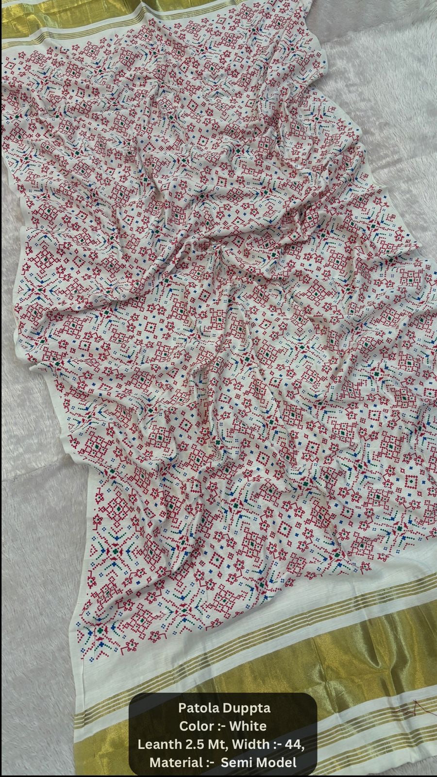 Premium Khadi Patola Dupatta with Lagadi Patta – Semi Modal Silk (2.5m)