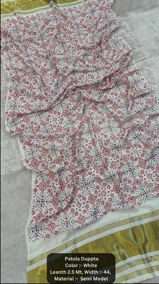 Premium Khadi Patola Dupatta with Lagadi Patta – Semi Modal Silk (2.5m)