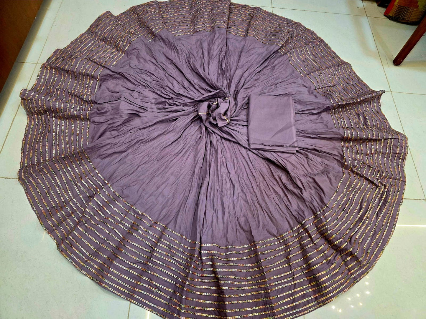 Jaipuri Full Gher Cotton Chaniya with 14 Multicolor Lace Borders & Blouse Piece