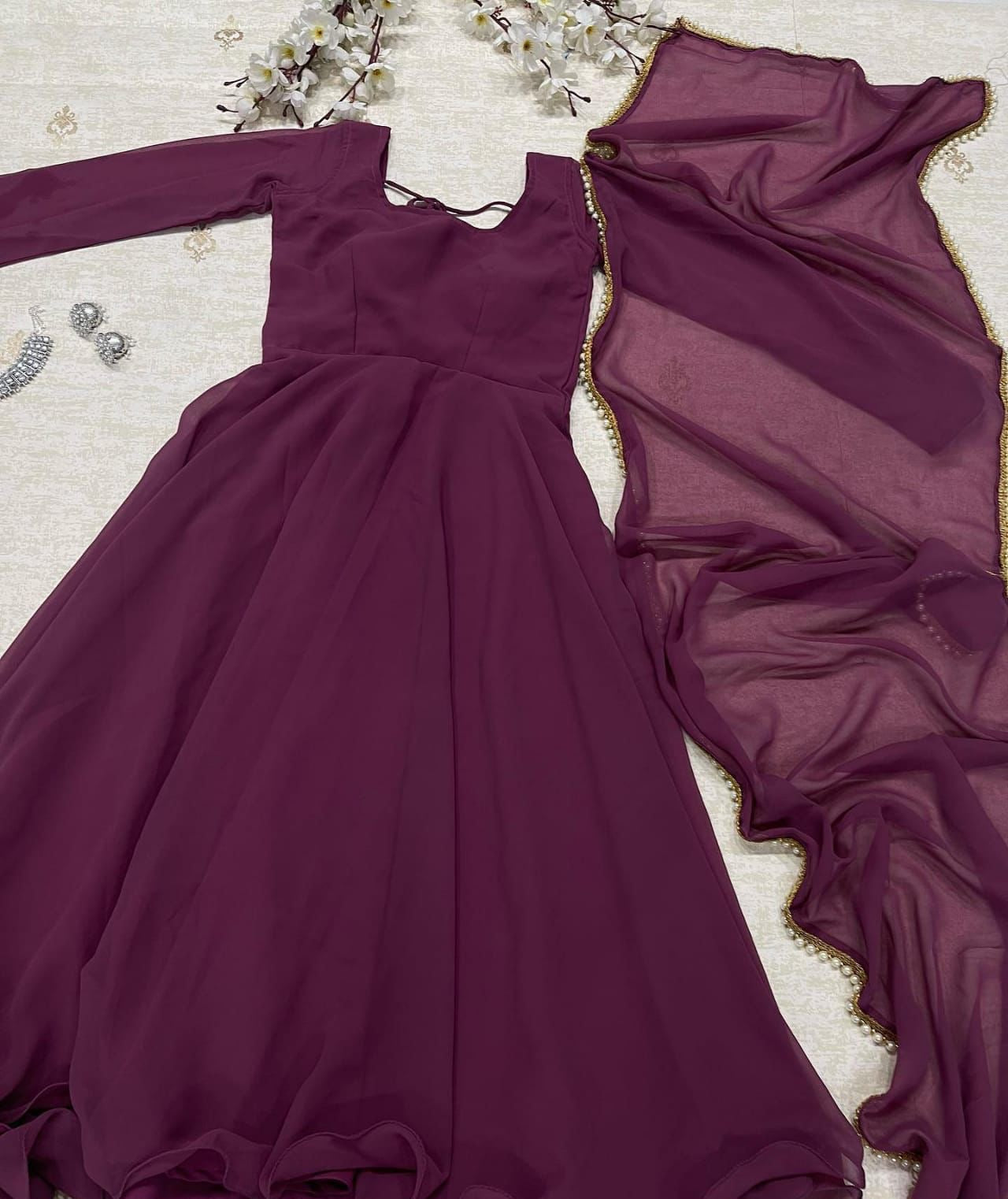 Elegant Georgette Gown with Dupatta – Real Shoot Design