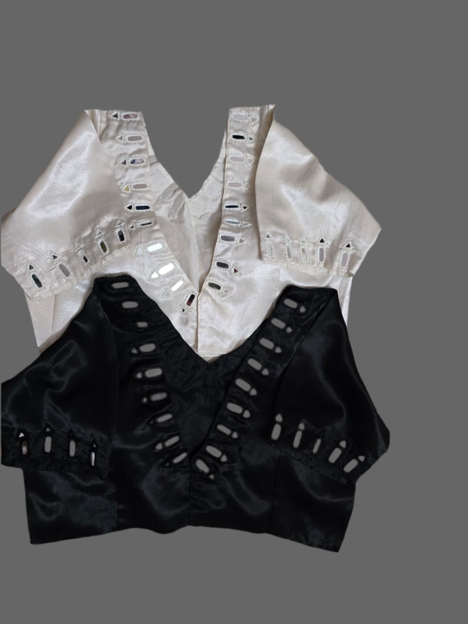 Gaji Silk Mirror Work Blouse – Handcrafted, Ready to Wear🖤🤍