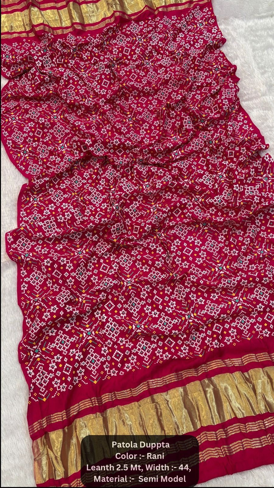 Premium Khadi Patola Dupatta with Lagadi Patta – Semi Modal Silk (2.5m)