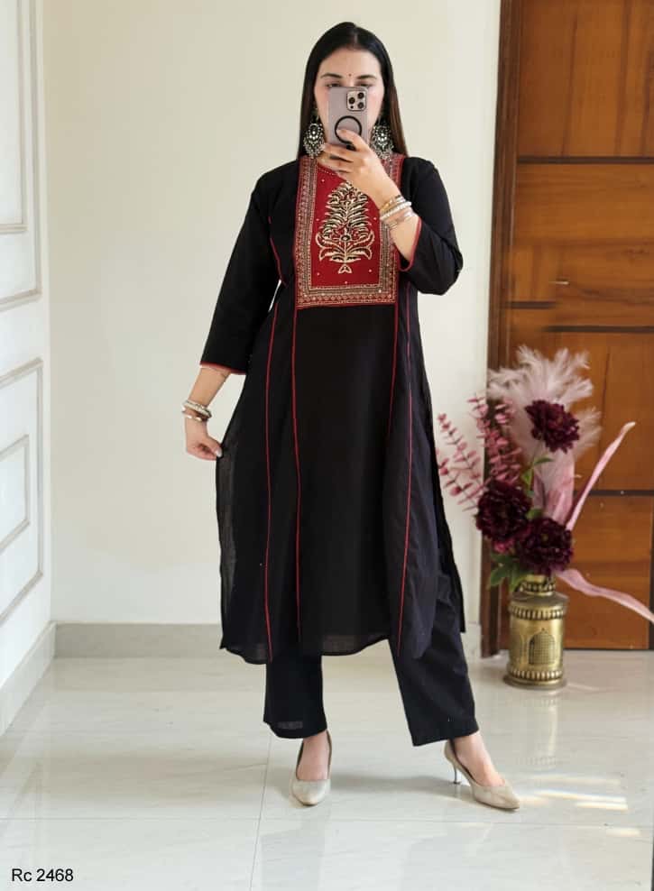 RC Kurtis Exclusive 2468 – Festive Cotton Kurta Set with Handwork & Crochet Detailing