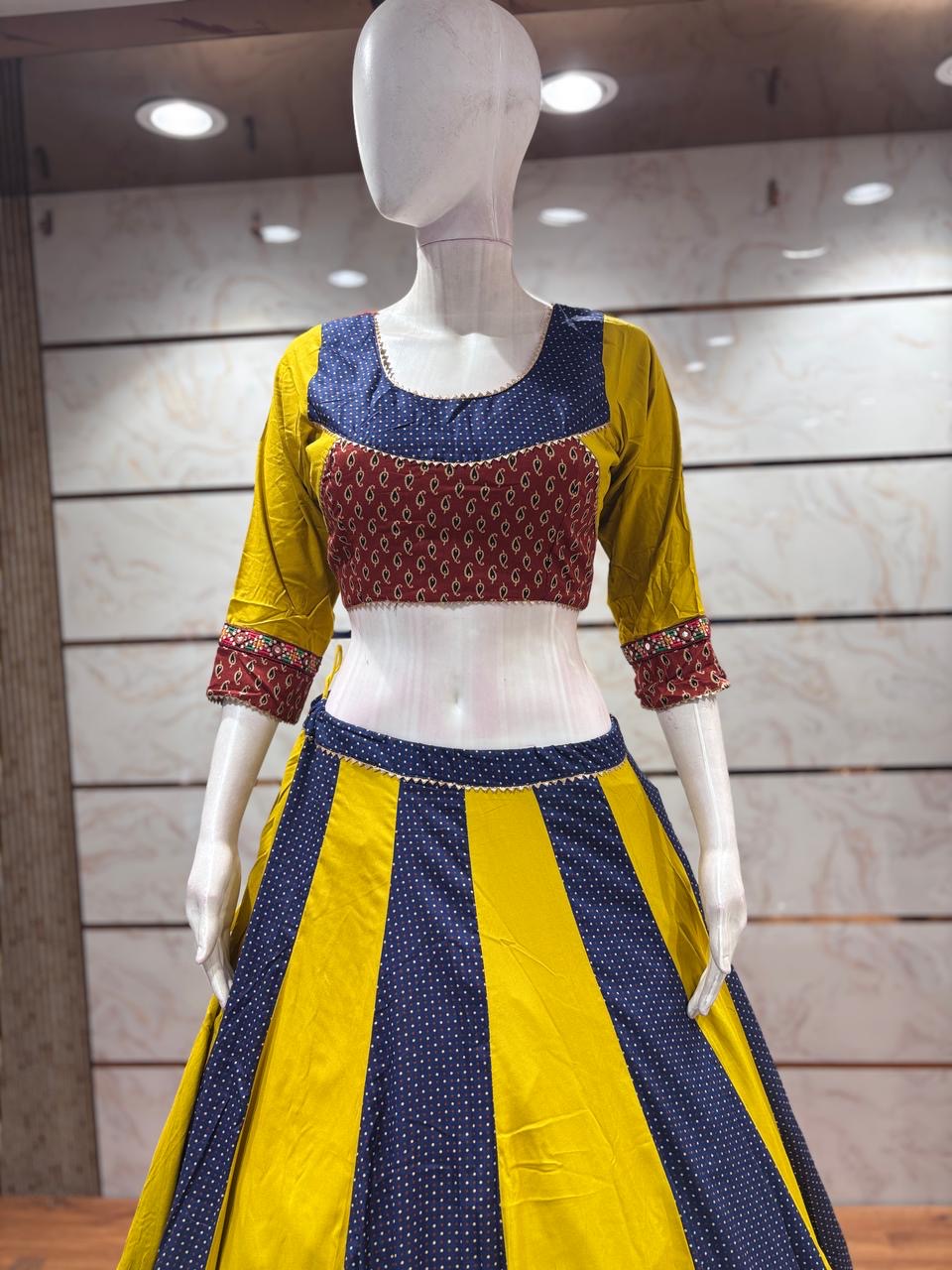 Double Blouse Multi Kalamkari Chaniya Choli – 8m Flair | Spaghetti & Full-Sleeve Blouse | Multi Work Border