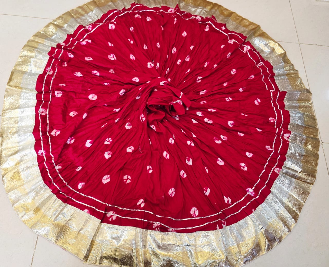 Vibrant Bandhani Cotton Chaniya with Lagdi Patta Border – 6 Mtr Flair✨