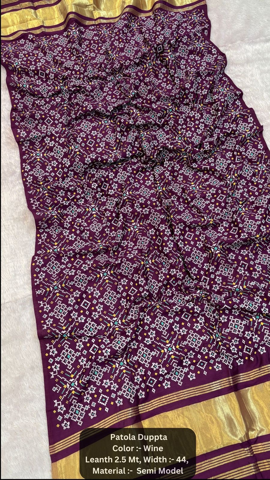 Premium Khadi Patola Dupatta with Lagadi Patta – Semi Modal Silk (2.5m)