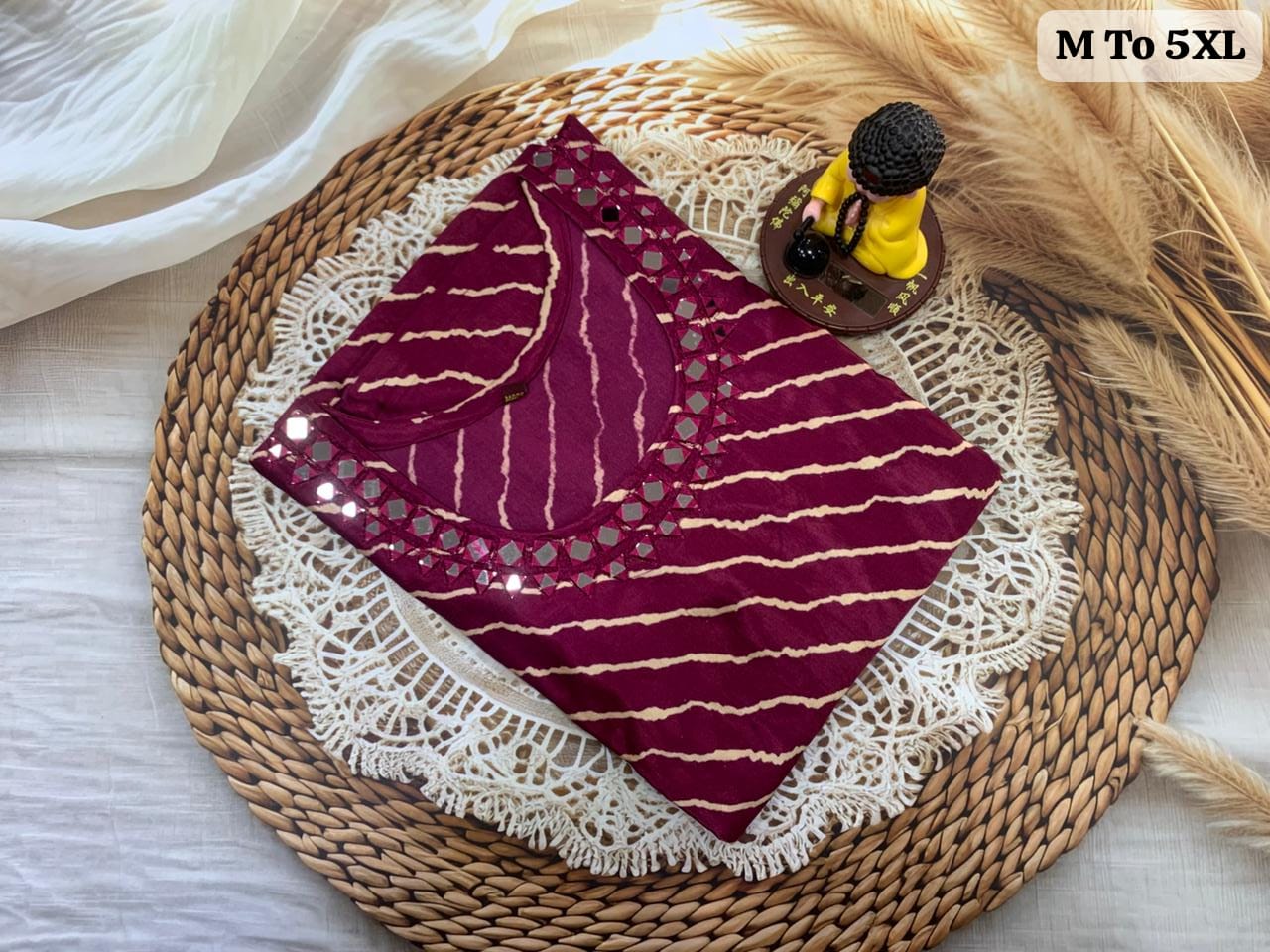 🪞Pure Gaji Silk Kurti with Real Mirror Necklace Work – Ethnic Elegance