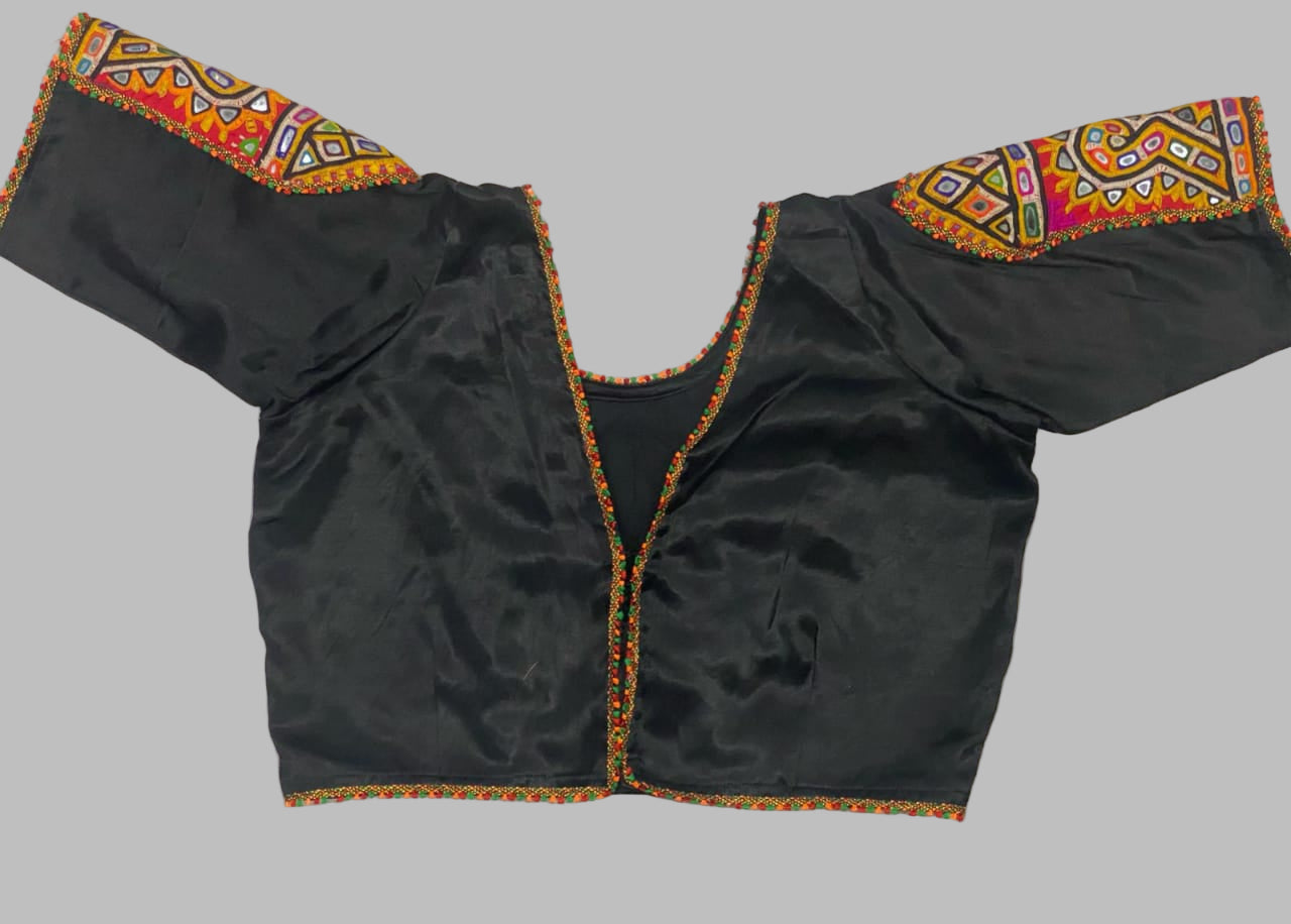 Mashroo Silk Ready Blouse with Kutchi Handwork & Multi-Thread Border