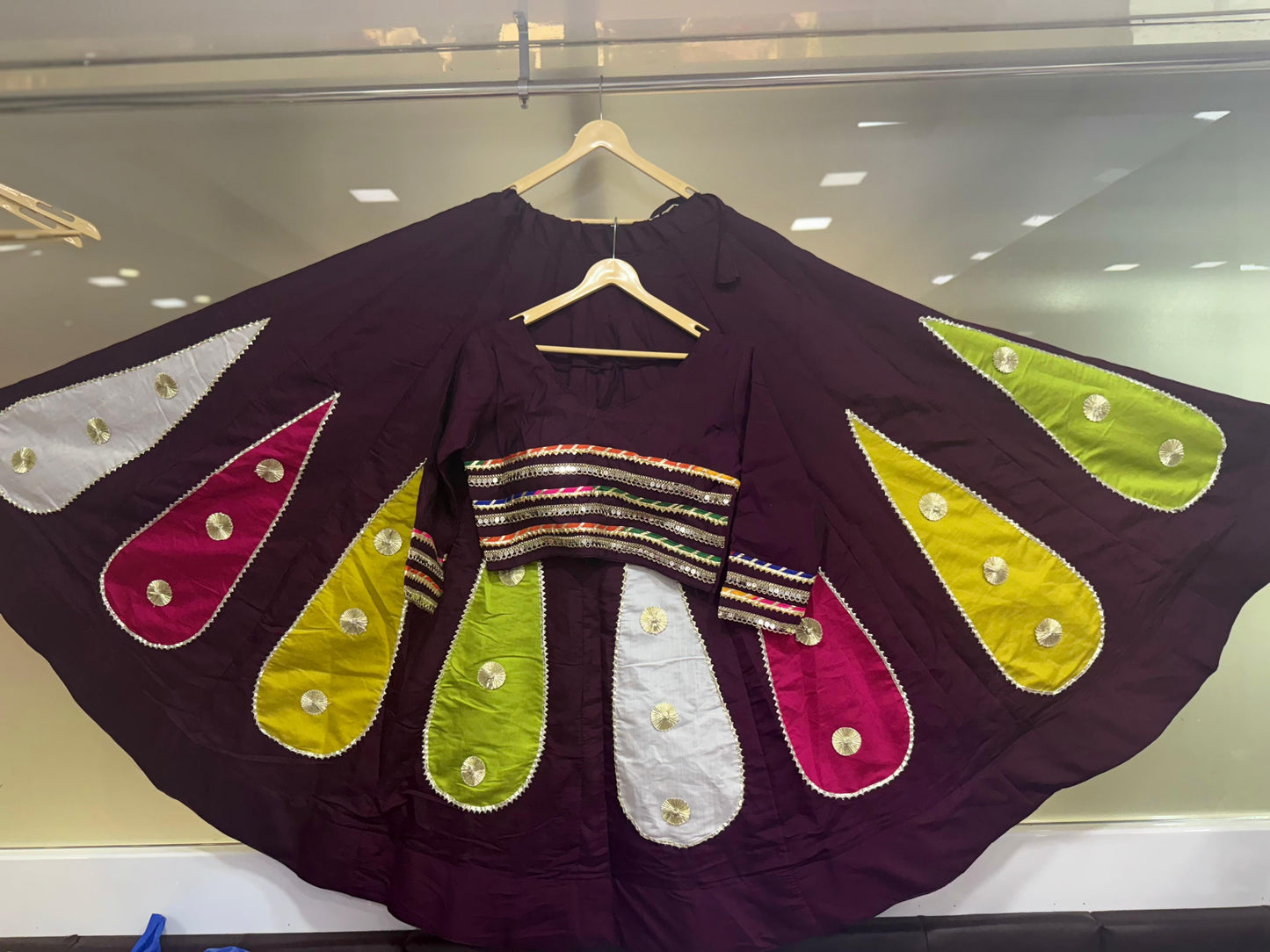 Navratri Skirt & Blouse Set | Roman Cotton Silk Lehenga with Gota Work