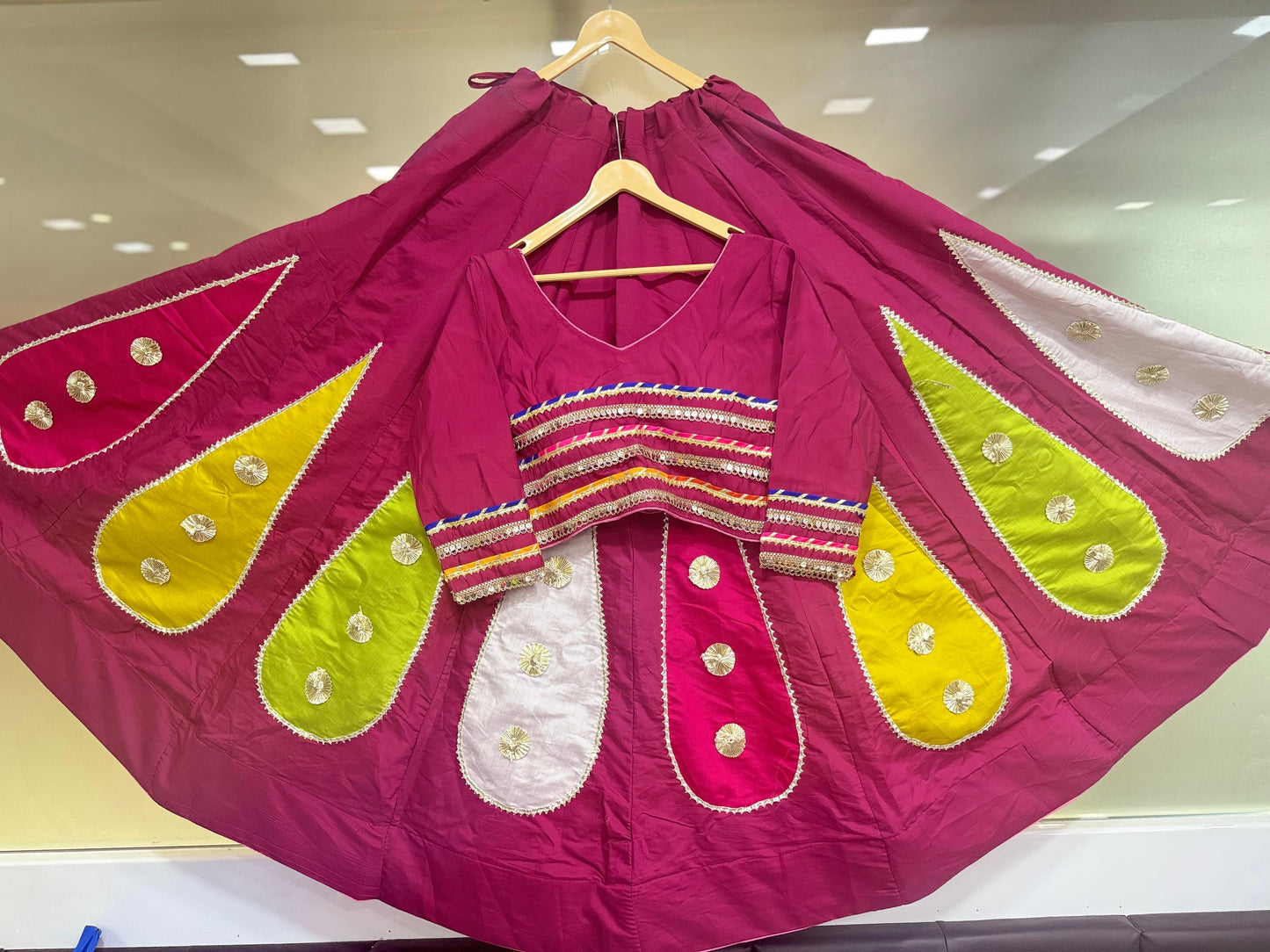 Navratri Skirt & Blouse Set | Roman Cotton Silk Lehenga with Gota Work