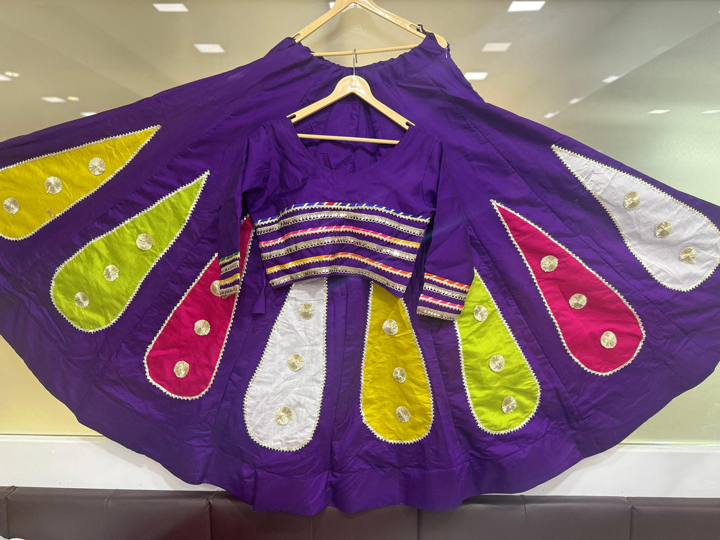 Navratri Skirt & Blouse Set | Roman Cotton Silk Lehenga with Gota Work