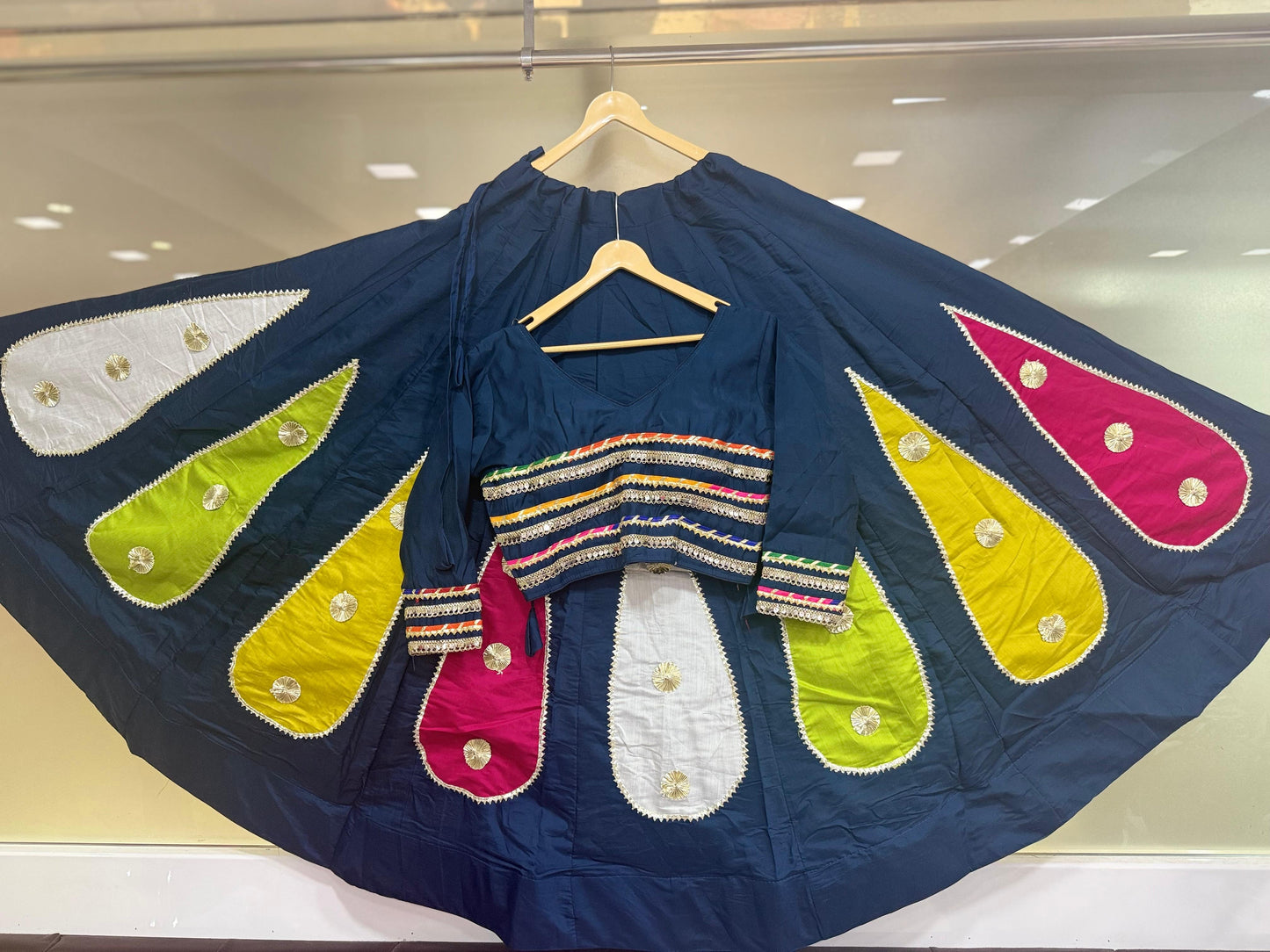 Navratri Skirt & Blouse Set | Roman Cotton Silk Lehenga with Gota Work