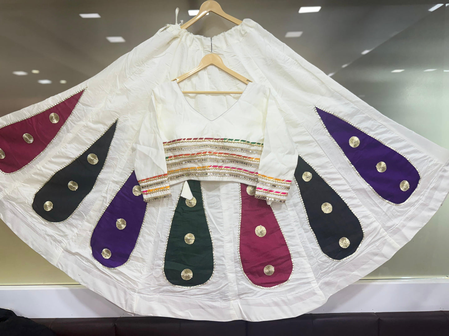 Navratri Skirt & Blouse Set | Roman Cotton Silk Lehenga with Gota Work