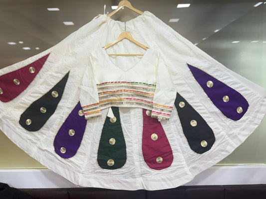 Navratri Skirt & Blouse Set | Roman Cotton Silk Lehenga with Gota Work