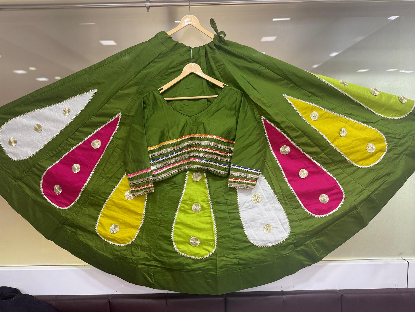 Navratri Skirt & Blouse Set | Roman Cotton Silk Lehenga with Gota Work