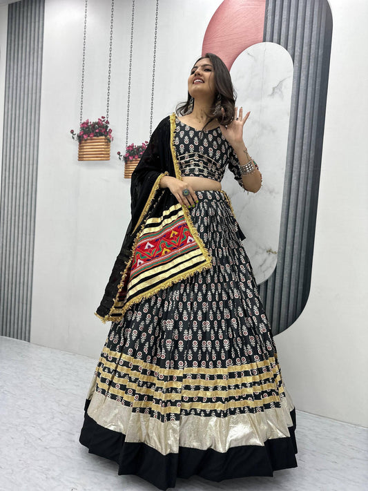 Navratri Special Lehenga Choli Set with 6 Meter Flair & Dupatta | Gamathi Work & Lumpi Lace Border