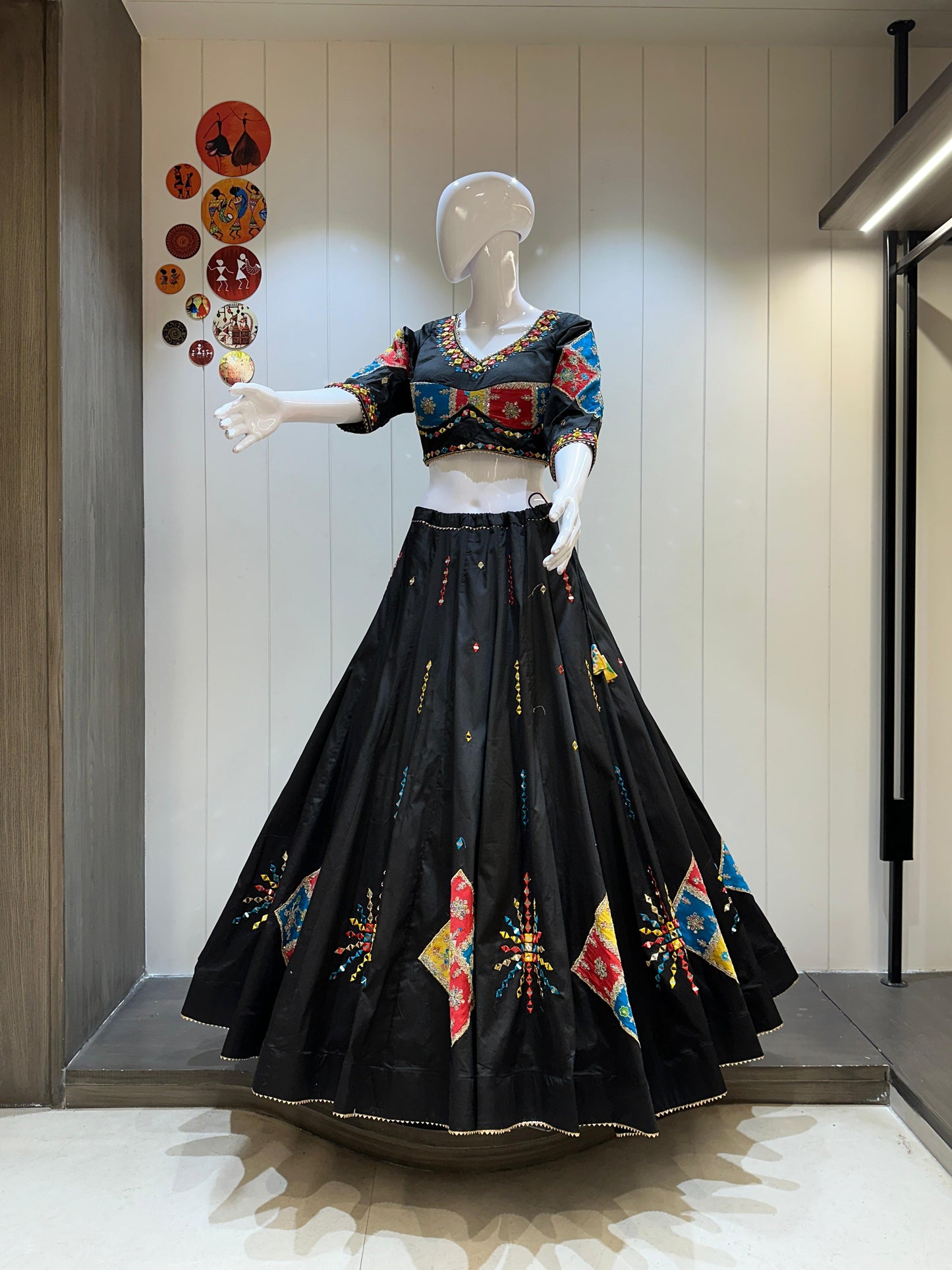 Pure Jaam Cotton Chaniya Choli with 7 Meter Flair & Hand Mirror Work | Heavy Chanderi Dupatta