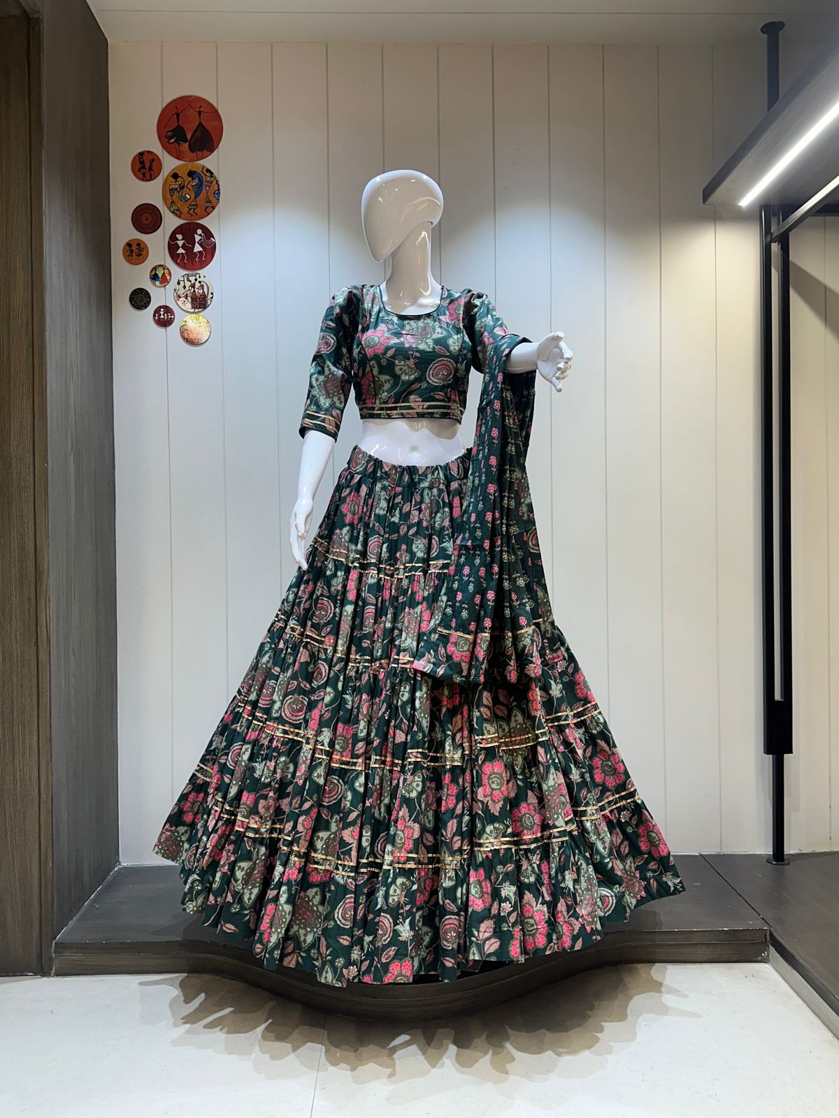 Heavy Pure Jaam Cotton Chaniya Choli with 7 Meter Flair & Hand Mirror Work | Chanderi Dupatta